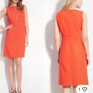 Tory Burch Women Mariel Marmalade Orange Midi Dress 4 Gold Wool Fall Lined Chic